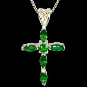 NX# Emerald & Sterling 925 Silver Cross Necklace